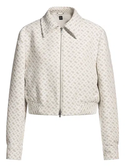 Hugo Boss Zip-up Cropped Jacket In White