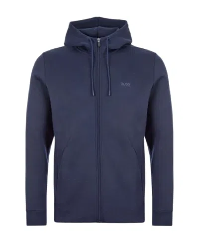 Hugo Boss Zip-up Drawstring Hoodie In Black