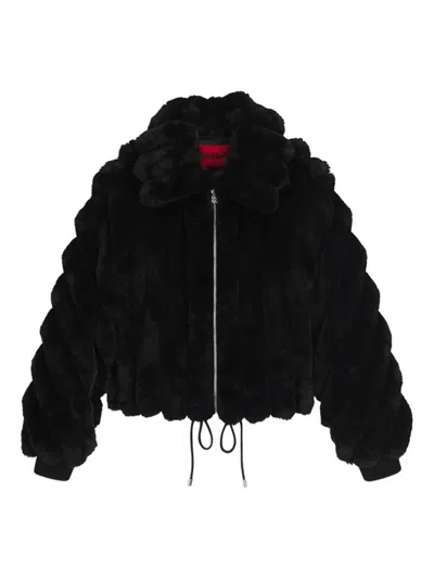 Hugo Boss Zip-up Faux-fur Jacket In Black