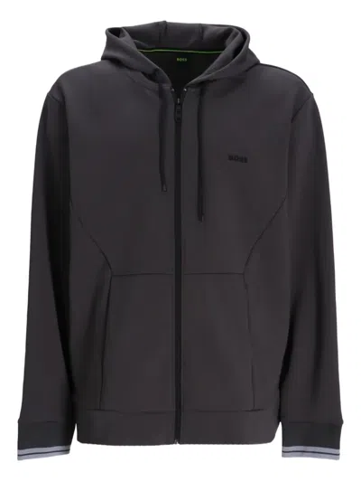 Hugo Boss Zip-up Hooded Sweatshirt In Black