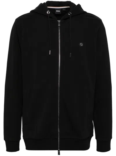 Hugo Boss Logo-detail Zip-up Hoodie In Black