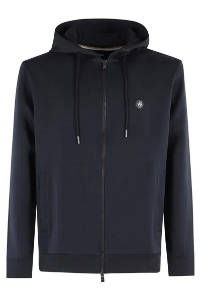 HUGO BOSS ZIP-UP HOODIE WITH ADJUSTABLE HOOD AND METALLIC LOGO