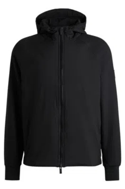 Hugo Boss Zip-up Hoodie With Contrast Inserts In Black