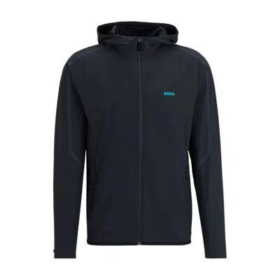 Hugo Boss Zip-up Hoodie With Decorative Reflective Details In Dark Blue