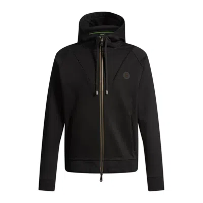 Hugo Boss Zip-up Hoodie With Double B Monogram In Black