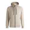 Hugo Boss Zip-up Hoodie With Logo Patch In Beige