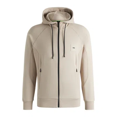 Hugo Boss Zip-up Hoodie With Logo Patch In Beige