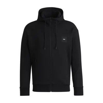Hugo Boss Zip-up Hoodie With Logo Patch In Black