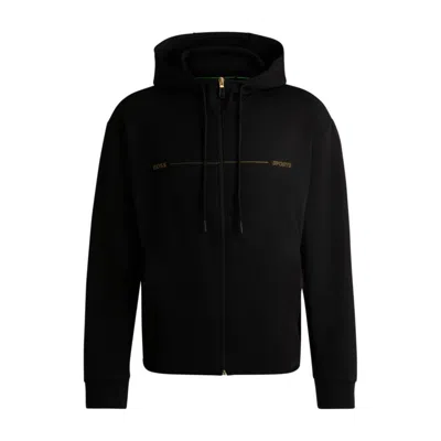 Hugo Boss Zip-up Hoodie With Printed Artwork In Black