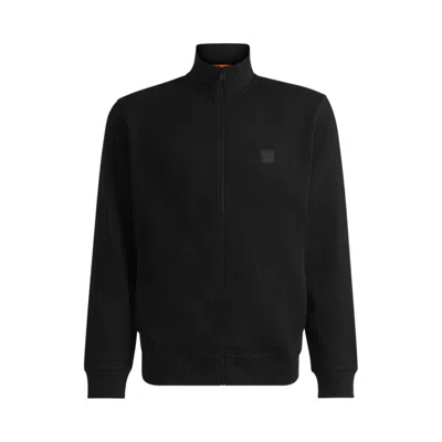 Hugo Boss Zip-up Jacket In Cotton Terry With Logo Badge In Black