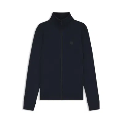 Hugo Boss Zip-up Jacket In Cotton Terry With Logo Badge In Blue