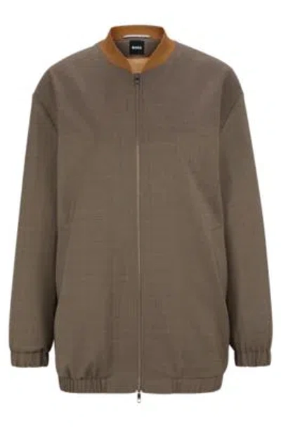 Hugo Boss Zip-up Jacket In Melange Virgin Wool In Patterned