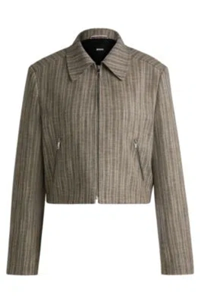 Hugo Boss Zip-up Jacket In Striped Melange Cloth In Patterned