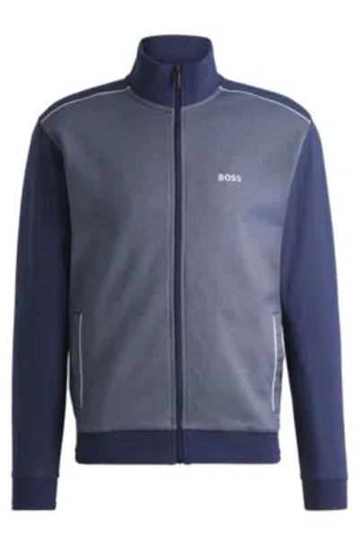 Hugo Boss Zip-up Jacket With Embroidered Logo In Dark Blue