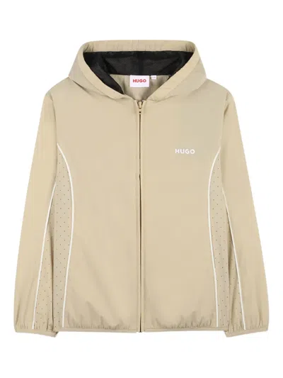 Hugo Boss Kids' Zip-up Long-sleeve Hoodie In Brown