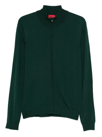 Hugo Boss Zip-up Mock-neck Cardigan In Green