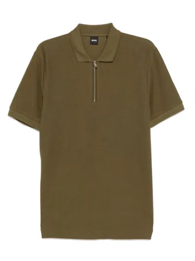 Hugo Boss Zip-up Polo Shirt In Green