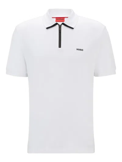 Hugo Boss Zip-up Polo Shirt In White