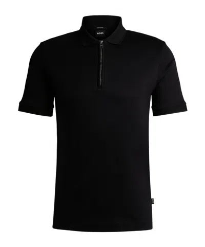 Hugo Boss Zip-up Polo Shirt In Black