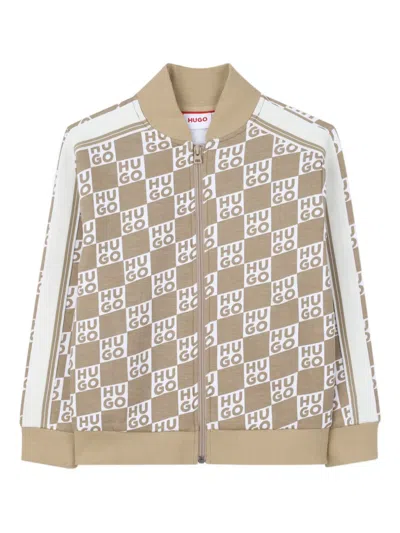 Hugo Boss Kids' Zip-up Printed Cardigan In Brown