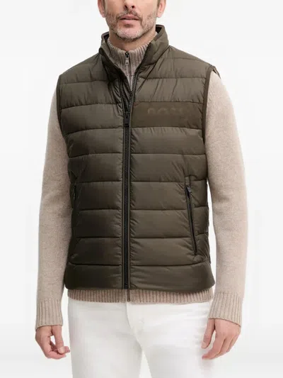 Hugo Boss Zip-up Quilted Gilet In Brown