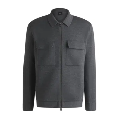 Hugo Boss Zip-up Regular-fit Cardigan In Wool In Grey