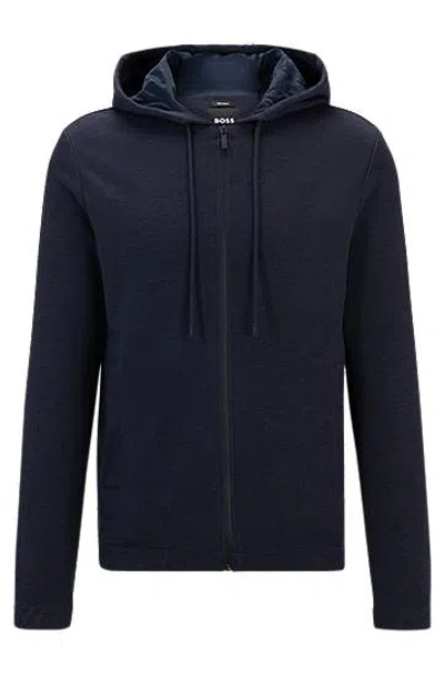 Hugo Boss Zip-up Regular-fit Hoodie In Performance Fabric In Dark Blue