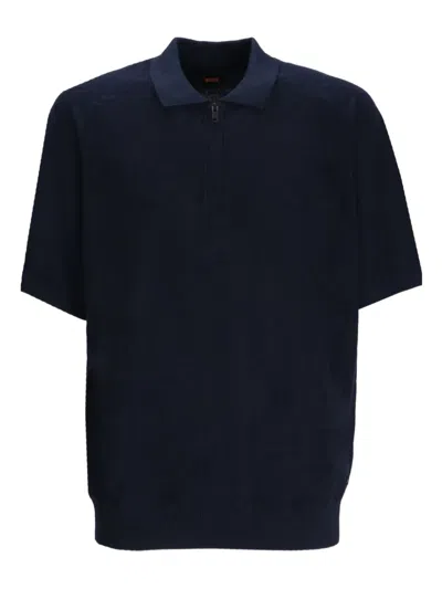 Hugo Boss Zip-up Short-sleeve Polo Shirt In Blue