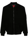 Hugo Boss Zipped Leather Bomber Jacket In Black