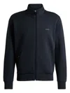 Hugo Boss Stretch-cotton Zip-up Sweatshirt With Logo Print In Blue