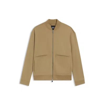 Hugo Boss Zip-up Sweatshirt In A Peached Cotton Blend In Neutral