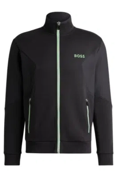 Hugo Boss Zip-up Sweatshirt With 3d-molded Logo In Dark Grey