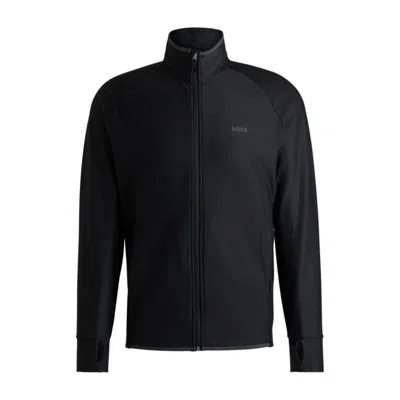 Hugo Boss Zip-up Sweatshirt With Decorative Reflective Logo In Black