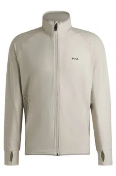Hugo Boss Zip-up Sweatshirt With Decorative Reflective Logo In Light Beige