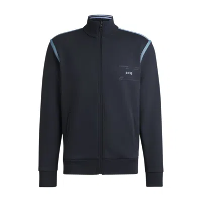 Hugo Boss Zip-up Sweatshirt With Logo Artwork In Blue