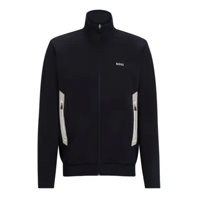 Hugo Boss Zip-up Sweatshirt With Logo Print In Dark Blue