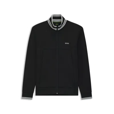 Hugo Boss Zip-up Sweatshirt With Striped Trims In Black