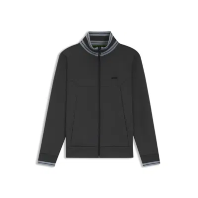 Hugo Boss Zip-up Sweatshirt With Striped Trims In Black