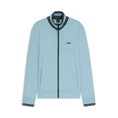 Hugo Boss Zip-up Sweatshirt With Striped Trims In Blue