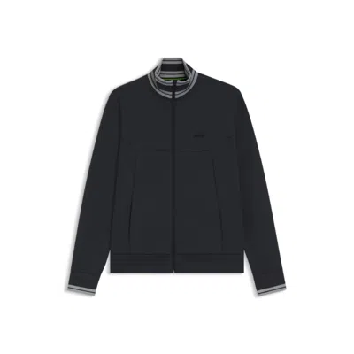 Hugo Boss Zip-up Sweatshirt With Striped Trims In Blue