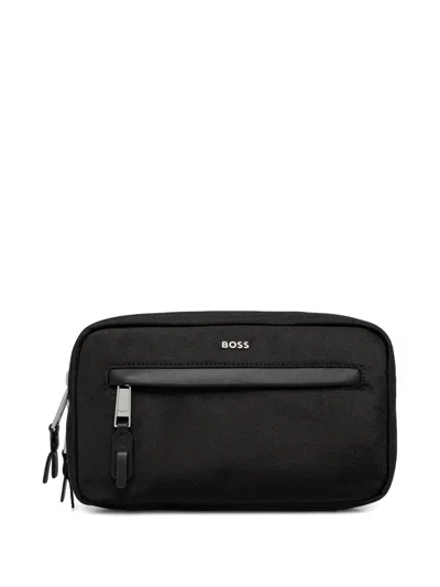 Hugo Boss Zip-up Wash Bag In Black