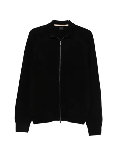 Hugo Boss Zip Wool Cardigan In Black