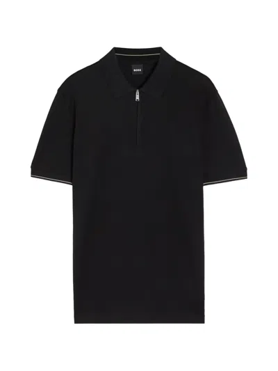 Hugo Boss Boss Close-knit Cotton Polo Shirt In Black