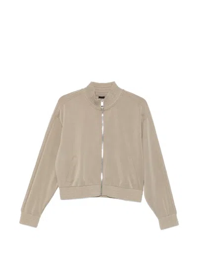 Hugo Boss Zip-fastening Ribbed-trim Sweatshirt In Neutral