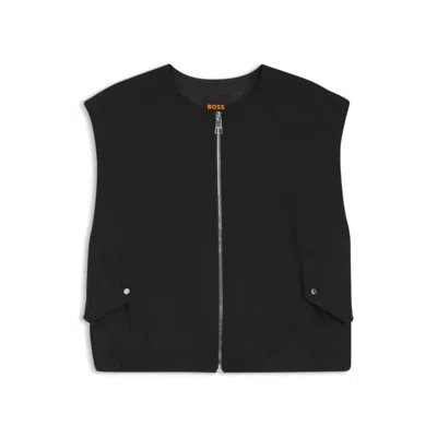 Hugo Boss Zip-front Waistcoat In Twill In Black