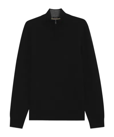 Hugo Boss Zip-neck Sweater In Virgin Wool With Cashmere In Black
