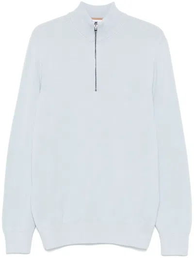 Hugo Boss Zipped Cotton Sweater In Blue