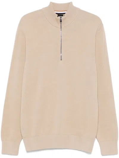 Hugo Boss Zipped Cotton Sweater In Neutrals