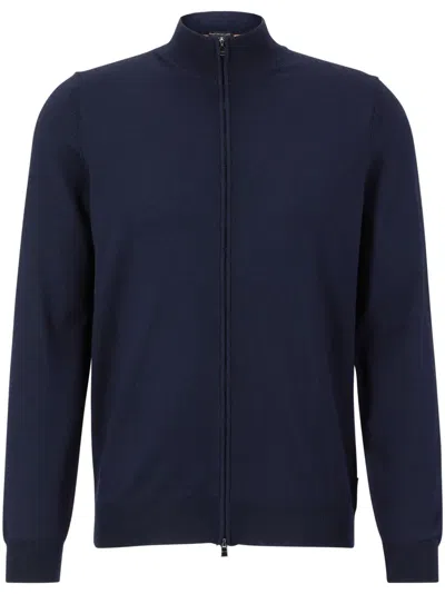 Hugo Boss Zipped Knit Cardigan In Dark Blue
