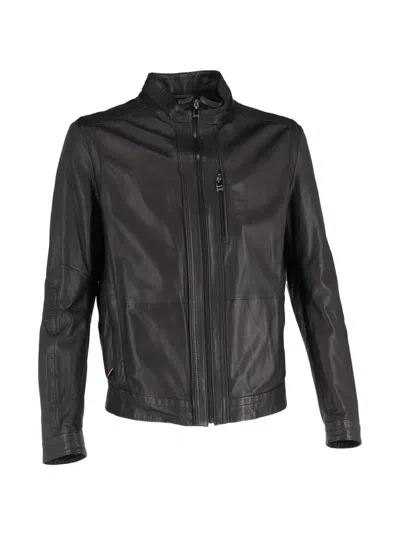 Pre-owned Hugo Boss Zipped Leather Jacket In Black